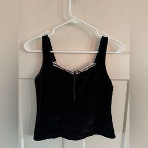 Arianne Black Velvet Camisole with Lace Trim small lingerie vintage
